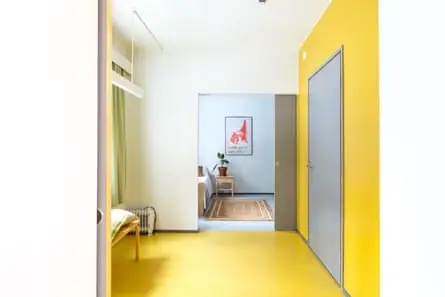 Interior of yellow and white