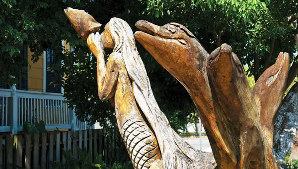 Tree stump sculptures created from the stumps of oak trees that fell during Hurricane Ike.