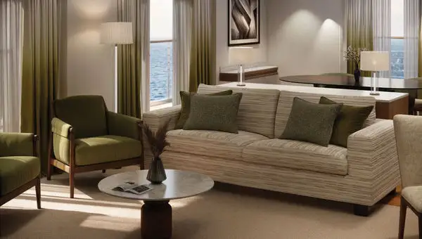 Rendering of a Junior Penthouse Suite on the Crystal Grace.