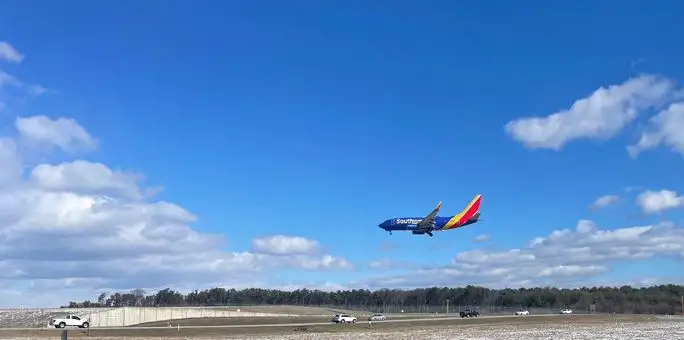 Southwest Airlines plane landing at Baltimore/Washington International Airport