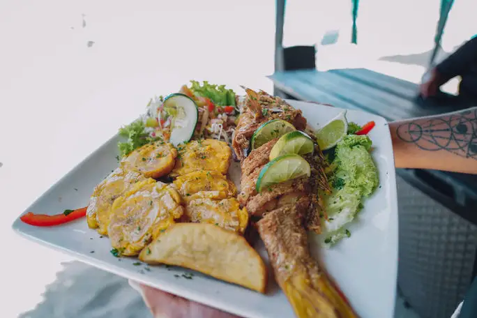 Fresh fish served on the beach.