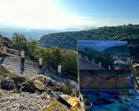 Painting on an easel in Spanish hills