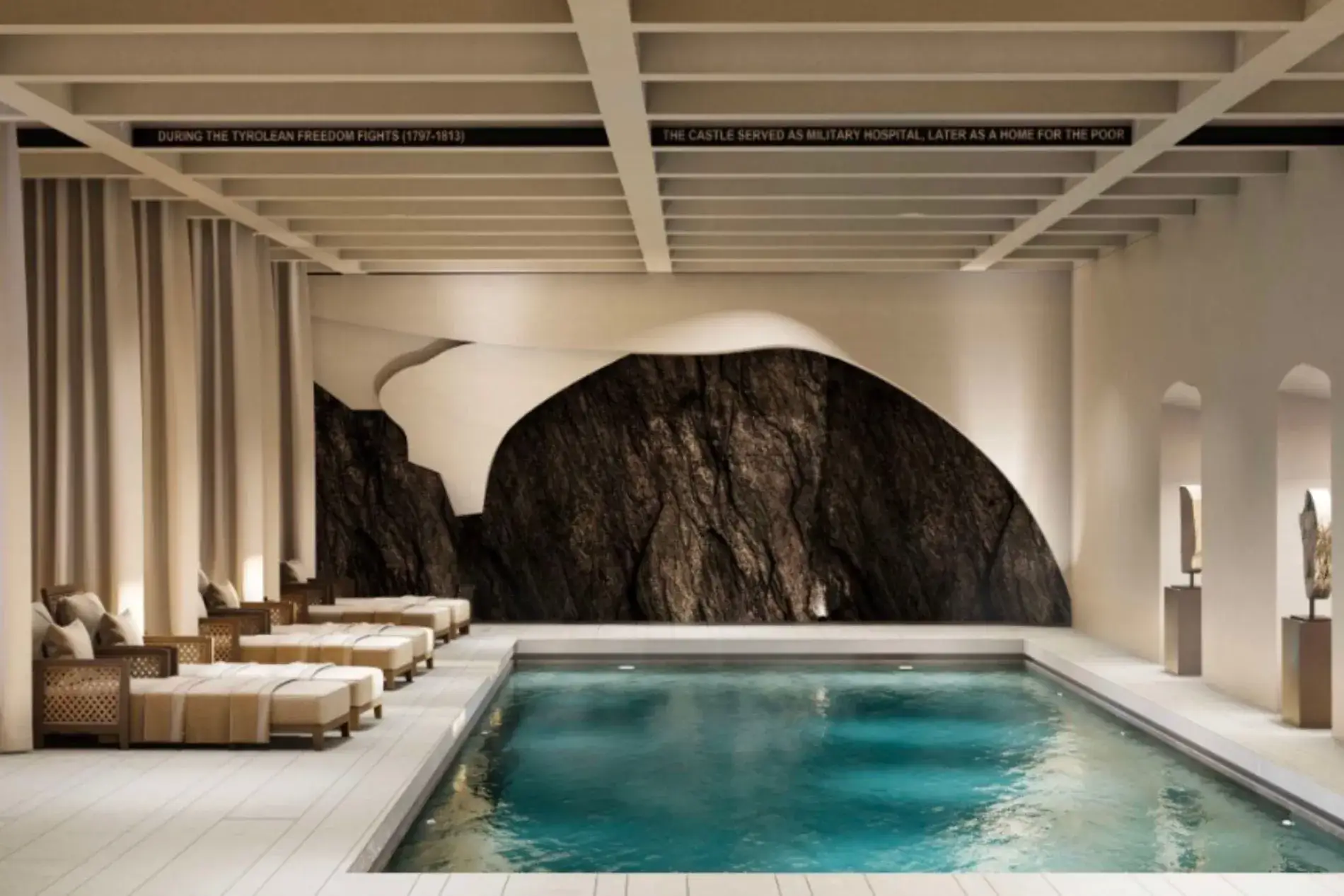 Das Spa, eingebettet in die jahrhundertealten Steinmauern des Schlosses, greift auf das jahrhundertealte Wissen über Heilkräuter und die regenerierende Kraft der Berge zurück.