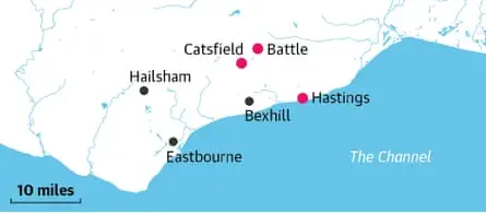 Map of Catsfield and Hastings