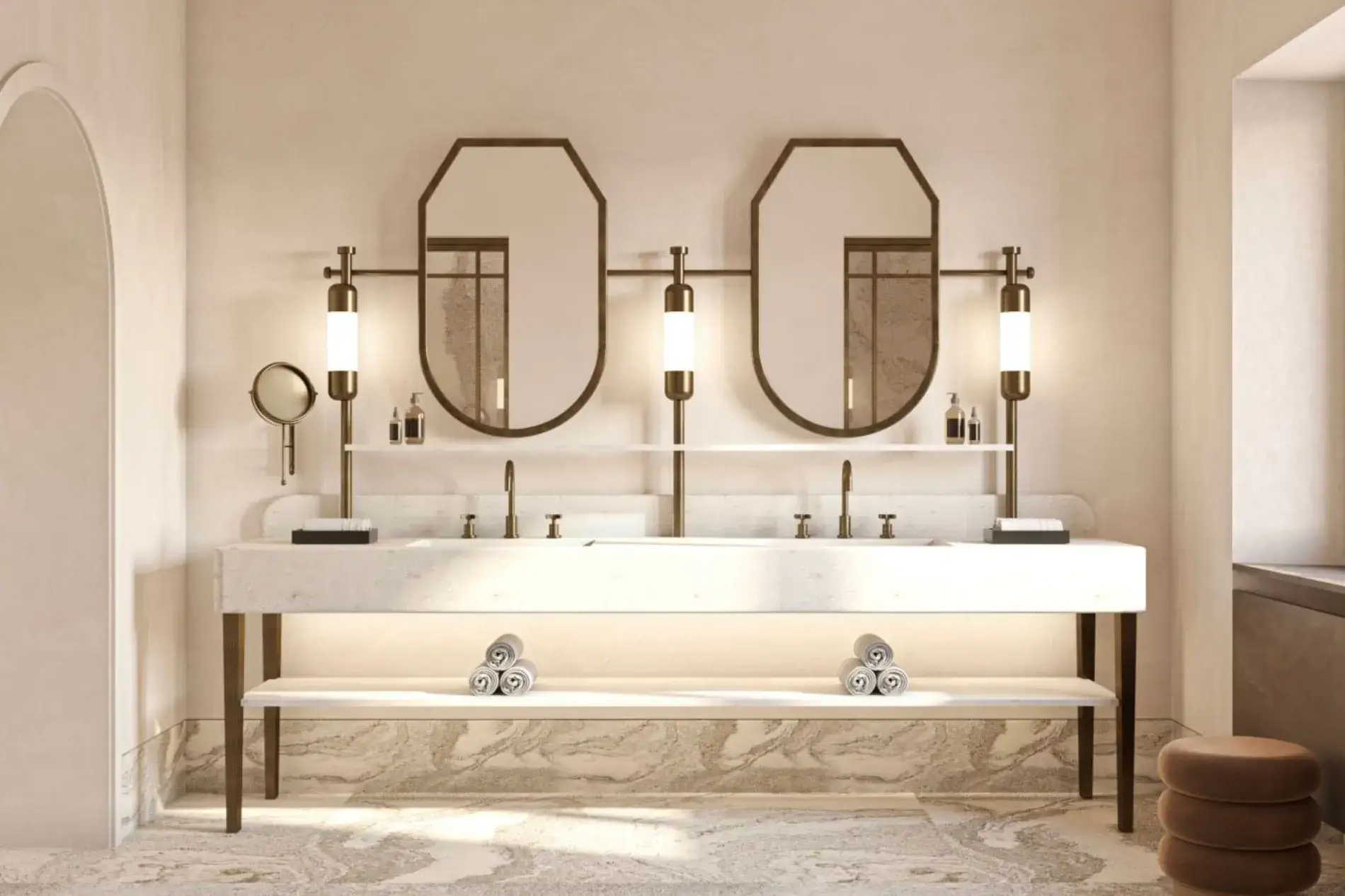 Viele der Bäder wurden als eigenständige Wohnräume konzipiert und laden dazu ein, sich durch Wasser in all seinen Formen zu regenerieren.